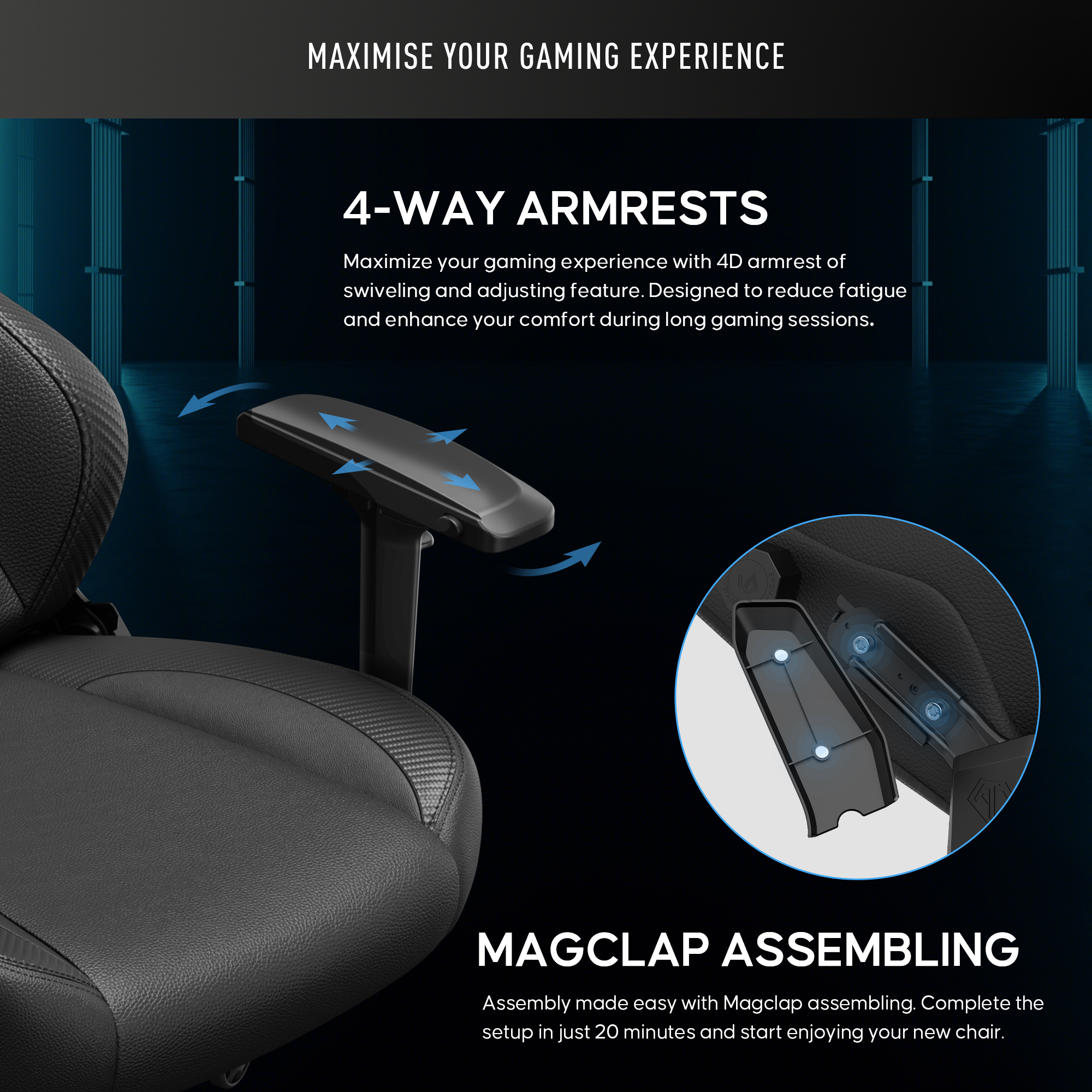 AndaSeat Gravity Premium Gaming Chair, Black, product image 3